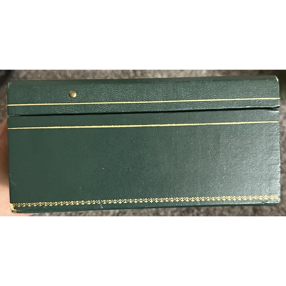 Vintage Jewelry Vanity Dresser Faux Leather Green Jewelry Box with Yellow Lining